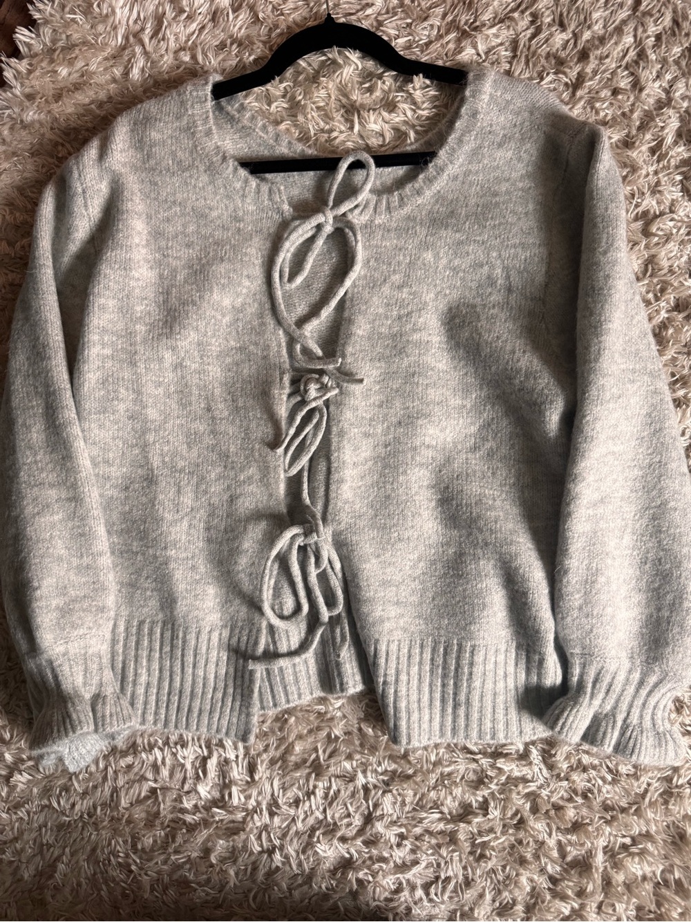 Pink Lily Heather Gray Tie-Front Knit Cardigan